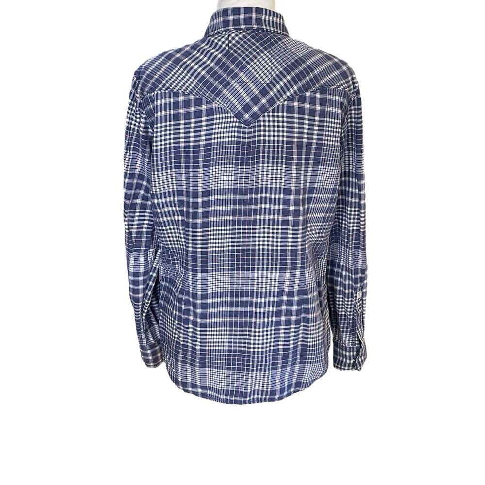 Guess LA 1981 -Blue Plaid Flannel Pearl Snap Button Up Shirt Women’s Sz Medium - Picture 2 of 16